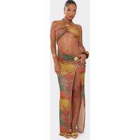 EGO Women's Sleeveless Cut Out Abstract Print Mesh Maxi Dress in Copper | Size: 10