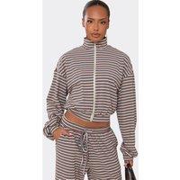 EGO Women's Long Sleeve Zip High Neck Striped Jacket in Beige | Size: 8