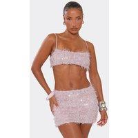 EGO Women's Strappy Straight Neck Textured Crop Top in Baby Pink | Size: 8