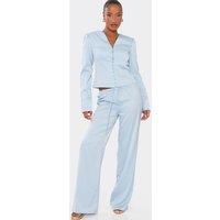 EGO Women's Wide Leg Satin Mid Rise Trousers in Baby Blue | Size: 6