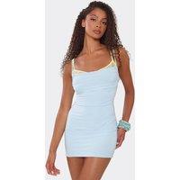 EGO Women's Strappy Lace Trim Contrast Slinky Mini Dress in Pale Blue | Size: 10