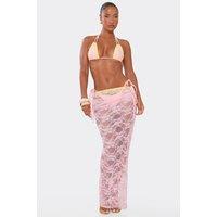 EGO Women's Contrast Trim Lace Maxi Skirt in Light Pink | Size: 8