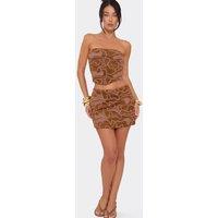 EGO Women's Embroidered Faux Suede Mid Rise Mini Skirt in Brown | Size: 12