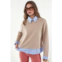 Busem Women's Cotton-Blend Ribbed Crew Neck Sweater in Camel | Size: Large