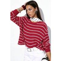 Busem Women's Striped Ribbed Crew Neck Sweater in Red | Size: Large