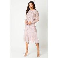 Coast Women's Party Sequin Long Sleeve Midi Dress in Rose Pink | Size: 12