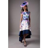 Coast Women's Lisa Tan Twill Hi-Lo Floral Printed Midi Dress | Size: 14