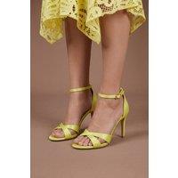 Coast Women's Cadenza Satin Cross Strap High Stiletto Heel Sandals in Chartreuse | Size: 3