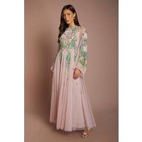 Coast Women's Long Sleeve Embellished Maxi Dress in Pink | Size: 8