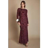 Coast Women's Devore Mesh Cowl Back Bridesmaid Maxi Dress in Malbec | Size: 10