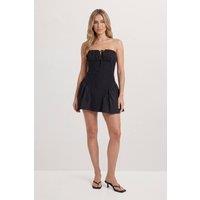 MissPap Women's Broderie Mix Volume Hem Bandeau Mini Dress in Black | Size: 14