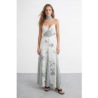 Warehouse Women's Print Mix Tie Neck Chiffon Panelled Maxi Dress in Mono | Size: 12