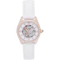 Empress Women's Magnolia Automatic MOP Skeleton Dial Leather-Band Watch in White