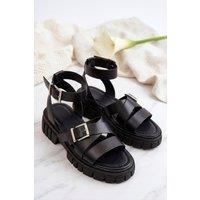 Femme Luxe Women's Black Chunky Buckle Strap Ankle Sandals | Size: 4