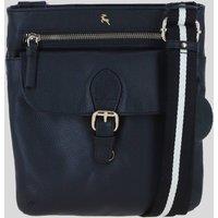 Ashwood Leather Women's Leather Flat Crossbody Bag with Contrast Strap in Black