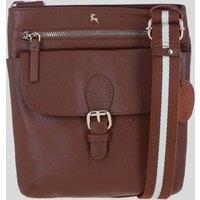 Ashwood Leather Women's Leather Flat Crossbody Bag with Contrast Strap in Tan