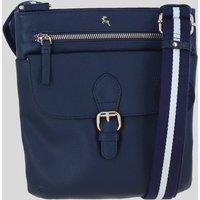 Ashwood Leather Women's Leather Flat Crossbody Bag with Contrast Strap in Navy