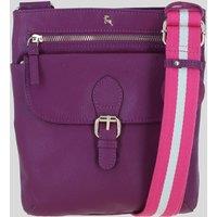 Ashwood Leather Women's Leather Flat Crossbody Bag with Contrast Strap in Raspberry