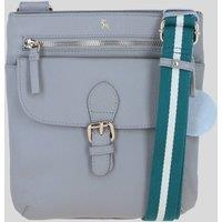 Ashwood Leather Women's Leather Flat Crossbody Bag with Contrast Strap in Grey