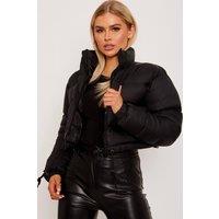 STYLEWISE Women's Drawstring Detail - Cropped Fit - Puffer Jacket in Black | Size: Small