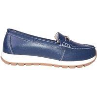 ABSOLUTE FOOTWEAR Women's Womens Genuine Smooth Leather Easy Slip On Loafer Shoes, Chunky Sole in Dark Blue | Size: 5