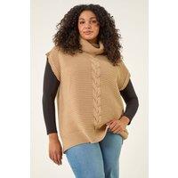 Roman Women's Curve High Neck Tabard Knit Top in Camel | Size: 16