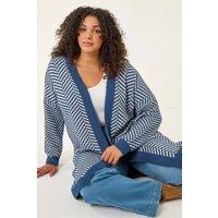Roman Women's Curve Chevron Fluffy Knit Cardigan in Navy | Size: 18