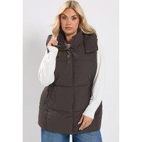 Yours Women's Short Padded Gilet in Chocolate | Size: 22-24