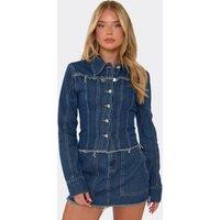 EGO Women's Long Sleeve Denim Mini Jacket in Dark Blue | Size: 10