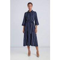Principles Women's Spot Print Belted Button Shirt Midi Dress in Navy | Size: 20
