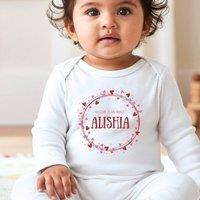 Aye Do Gifts Girl's Personalised Pink & Red Hearts Babygrow | Name UK in White | Size: Newborn