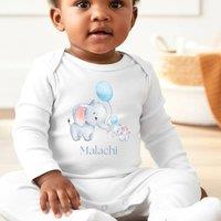 Aye Do Gifts Personalised Little Elephants Babygrow | Name UK in White | Size: 6-12 m