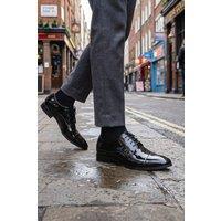 Thomas Blunt Men's Patent Lace-Up Toe Cap Derby Dress Shoes in True Black | Size: 7