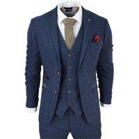 Paul Andrew Men's Scott - Blue 3 Piece Tweed Check Suit | Size: 52R