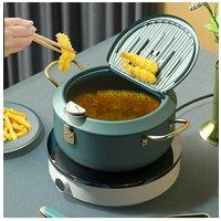 Living and Home Japanese-style Dual-Handle Tempura Deep Frying Pot with Thermometer in Green