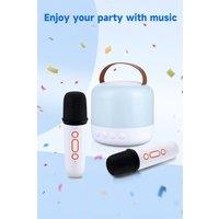 Living and Home Portable Wireless Karaoke Machine Set with Dual Microphones and Speaker for Home Party in White