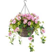 Christow Artificial Petunia Wicker Hanging Basket UV Foliage 25cm 30cm in Pink | Size: Large