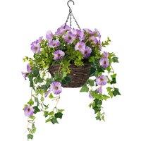 Christow Artificial Petunia Wicker Hanging Basket UV Foliage 25cm 30cm in Purple | Size: Large