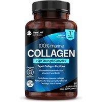 New leaf health Super Collagen Capsules 100% Marine Collagen 1060mg Type 1 - Hydrolysed Collagen Peptides Enhanced w/ Hyaluronic Acid, Vitamin C &