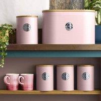 Cooks Professional 5pc Ribbed Tea Coffee Sugar Bread & Biscuit Bin Jars with Silver Label in Pink