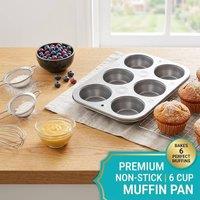 Bed Time UK 6 Cup Muffin Tray Baking Tin Cupcake Pan Oven Bakeware in Grey
