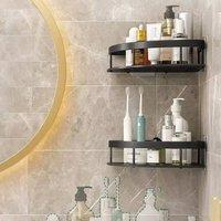 KORVIXA 2 Tier No Drilling Bathroom Wall Corner Shelf Rack in Black | Size: 60 cm x 45 cm