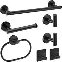 NESTLUNE Matt Black Bathroom Set 7Pcs Towel Rail Toilet Paper Roll Rack