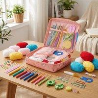 FLAVORA 59pcs Light Pink Cat- DIY Crochet Hook Set | Size: 0.6m2