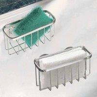KORVIXA Sponge Holder Soap Brush Sink Caddy Drainer Rack in Silver