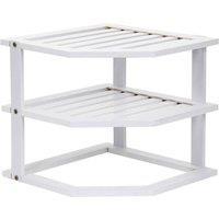 KORVIXA 3 TIER WHITE BAMBOO CORNER KITCHEN PLATE RACK | Size: 0.6m2