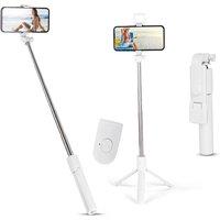FLAVORA White Bluetooth Selfie Tripod Telescopic Stick Remote
