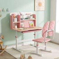 STILVORA Kids Desk & Chair Set with Adjustable Tabletop & Storage in Pink