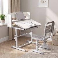 STILVORA Kids Desk & Chair Set with Drawer & Shelf in Grey