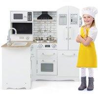 Costway Kids Corner Play Kitchen Wooden Children Role Play Pretend Cooking Playset in White